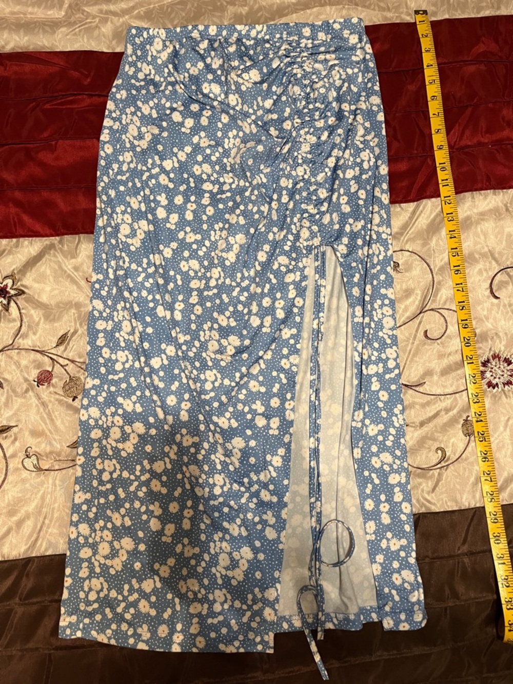 SHEIN Blue Floral Midi Skirt with Side Slit